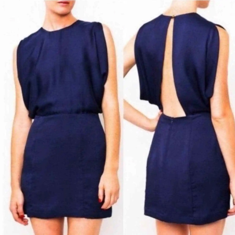 WREN Open Back Split Sleeve Navy Cocktail Kimono Mini Dress Anthropologie Silk